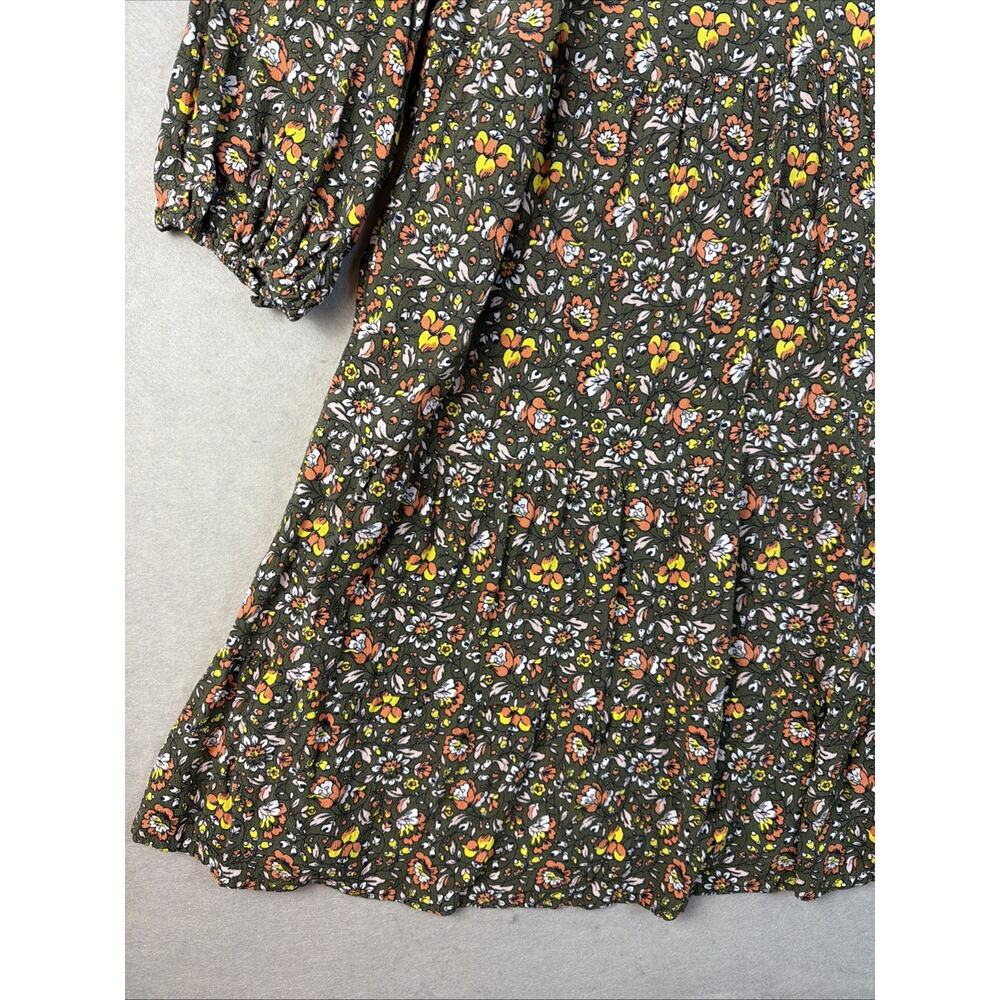 BODEN Dress Sz 14 Olive Floral Print Stretch 3/4 Sleeves Knee Tiered Cottagecore - Picture 6 of 12